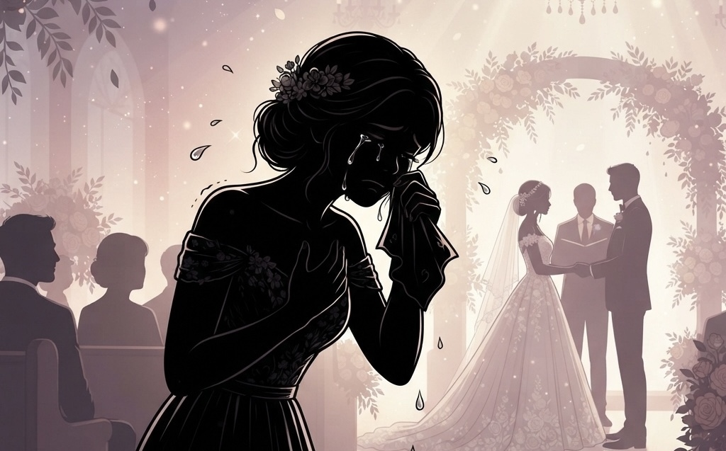 姉の結婚式で号泣するイラスト