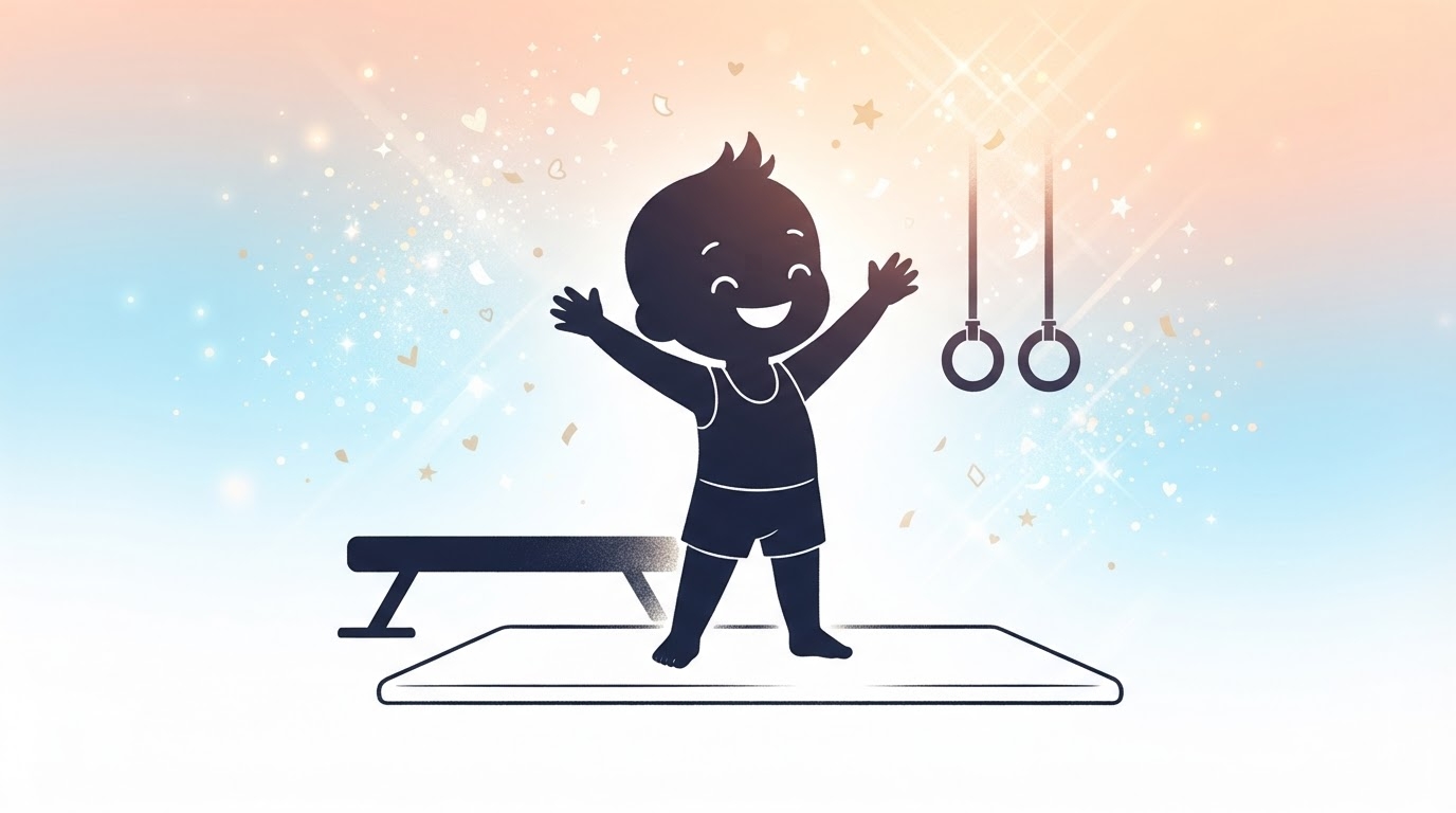 子供が器械体操を習うイラスト